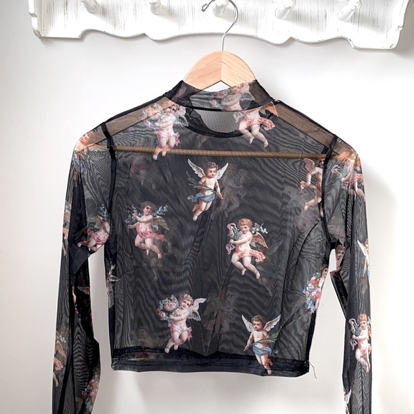 Floral Cherub Long Sleeve Crop Top ~ Brand New - Picture 5 of 10